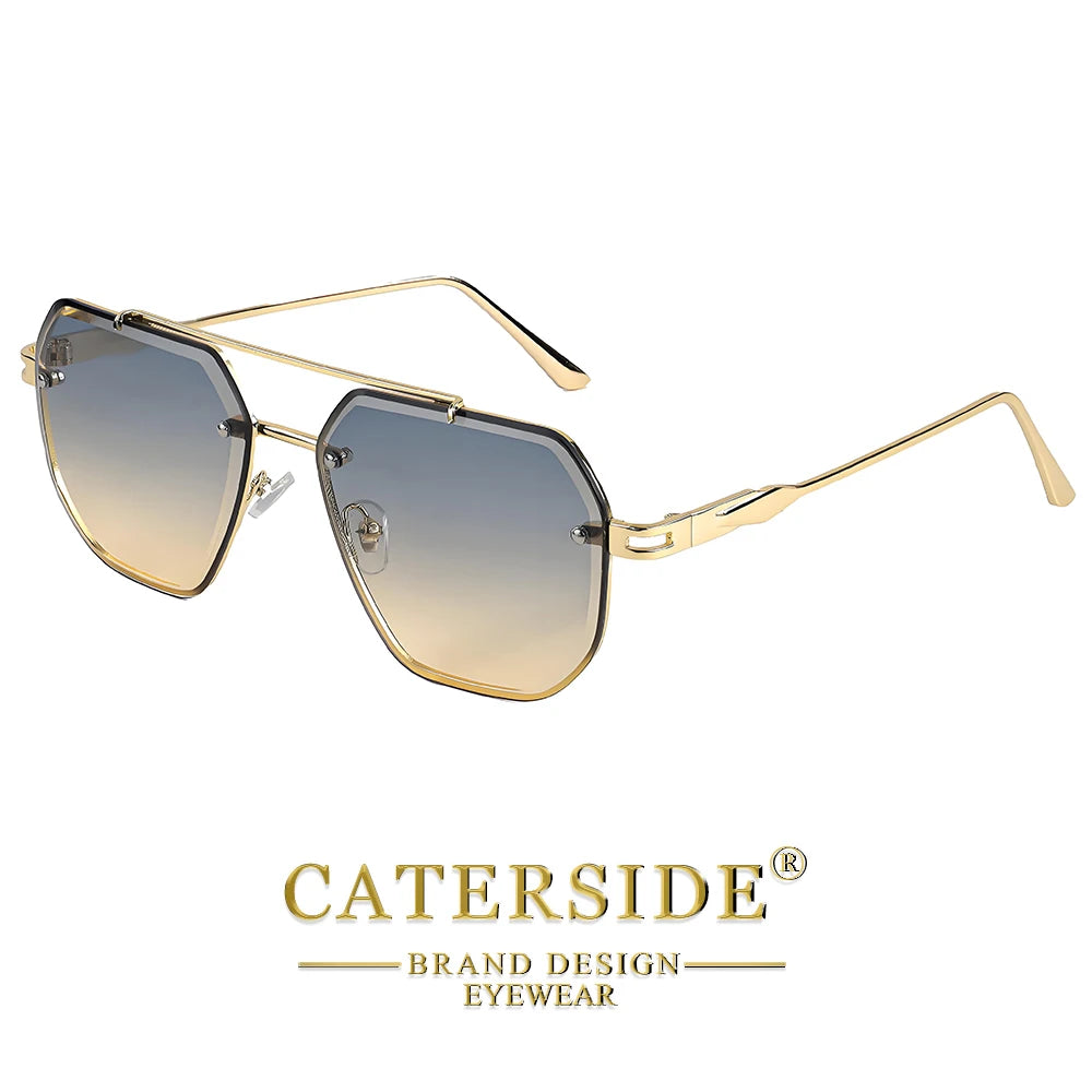 CATERSIDE Men's Frameless Sunglasses Flat Top Double Bridge Design Gradient Sun Glasses Suitable Women's Outdoor Driving Glasses