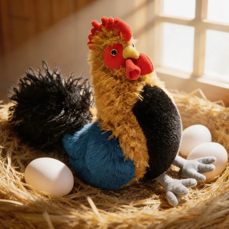 Chubby Rooster Hen Black-bone Chicken Fluffy Simulation Animal Poultry Stuffed Soft Lifelike Huggable Pillow