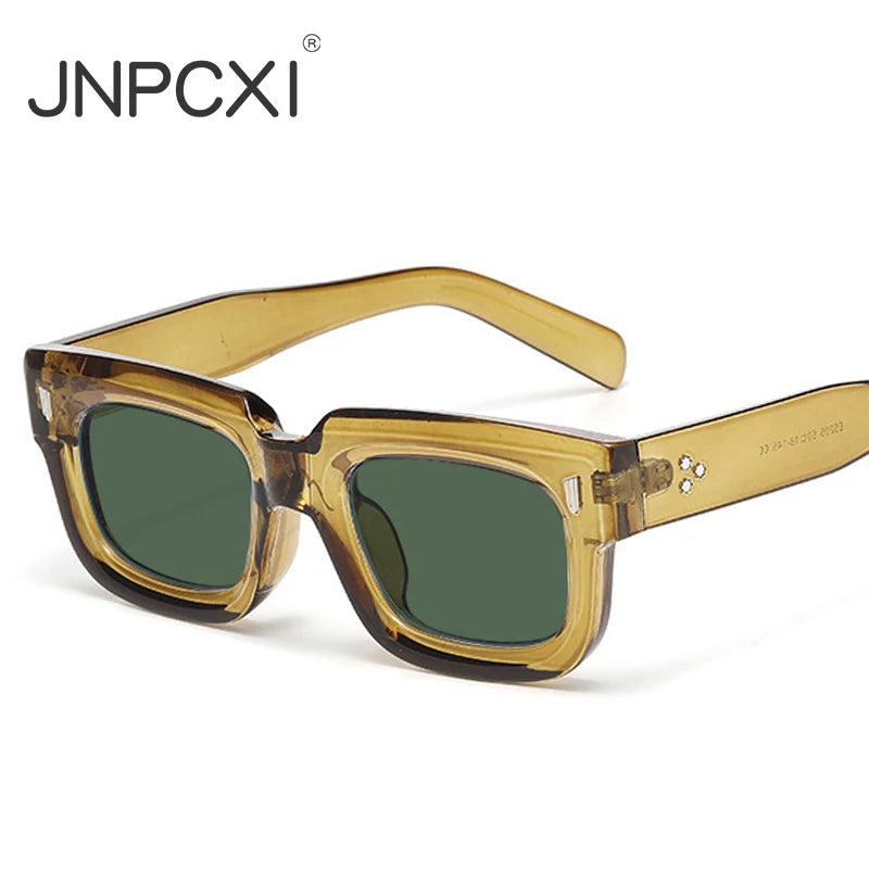 JNPCXI Fashion Square Sunglasses Women Retro Rivets Men Clear Ocean Lens Eyewear Shades UV400 Punk Sun Glasses