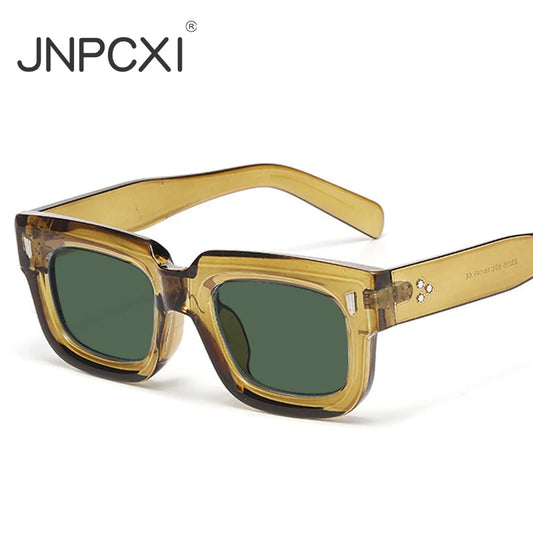 JNPCXI Fashion Square Sunglasses Women Retro Rivets Men Clear Ocean Lens Eyewear Shades UV400 Punk Sun Glasses