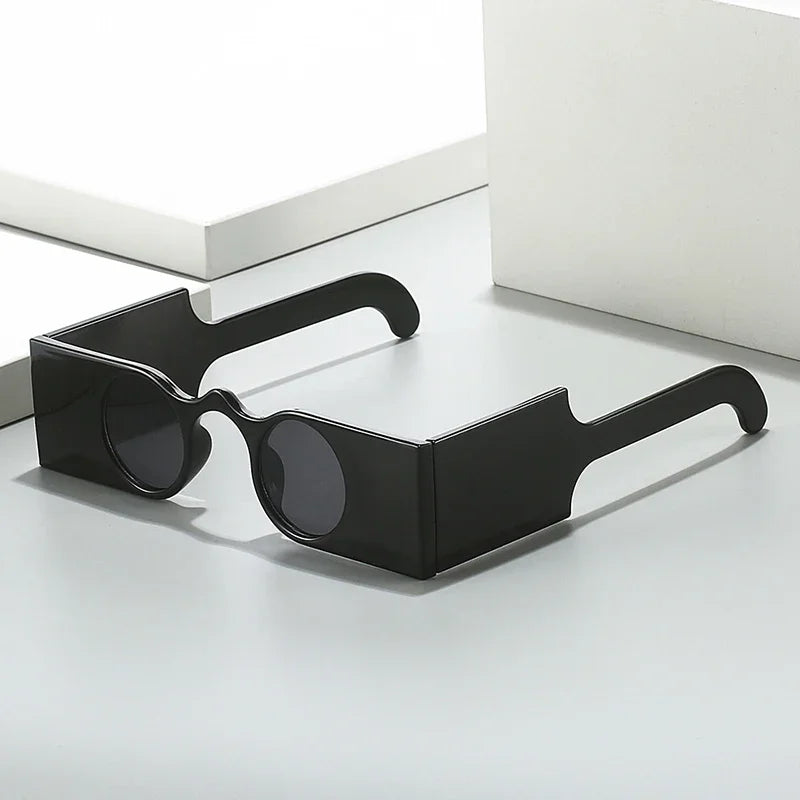JNPCXI New Retro Unique Rectangle Women Sunglasses Fashion Small Round Lens Shades Interest Women Wide Legs Sun Glasses UV400
