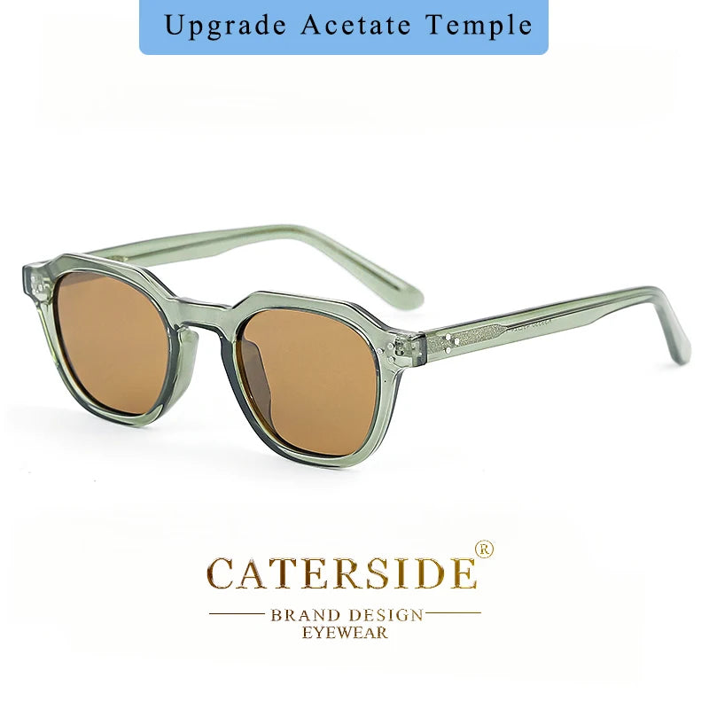 CATERSIDE Retro Polarized Sunglasses Men Acetate Temple / TR Frame Polygon Women Sun Glasses High Quality Travel UV400 Eyewear