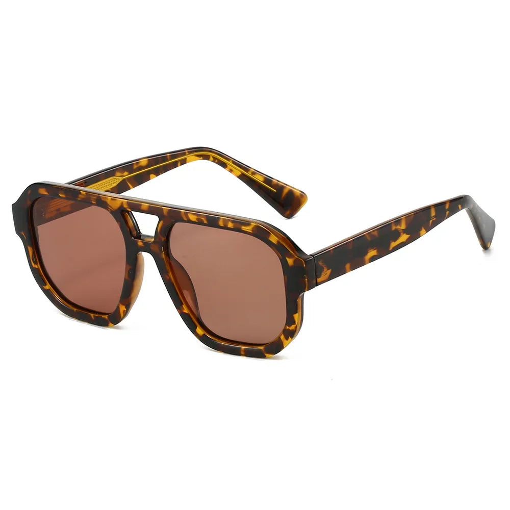 JNPCXI New Retro Double Bridges Square Quality Women Fashion Sunglasses Shades UV400 Trending Men Leopard Sun Glasses