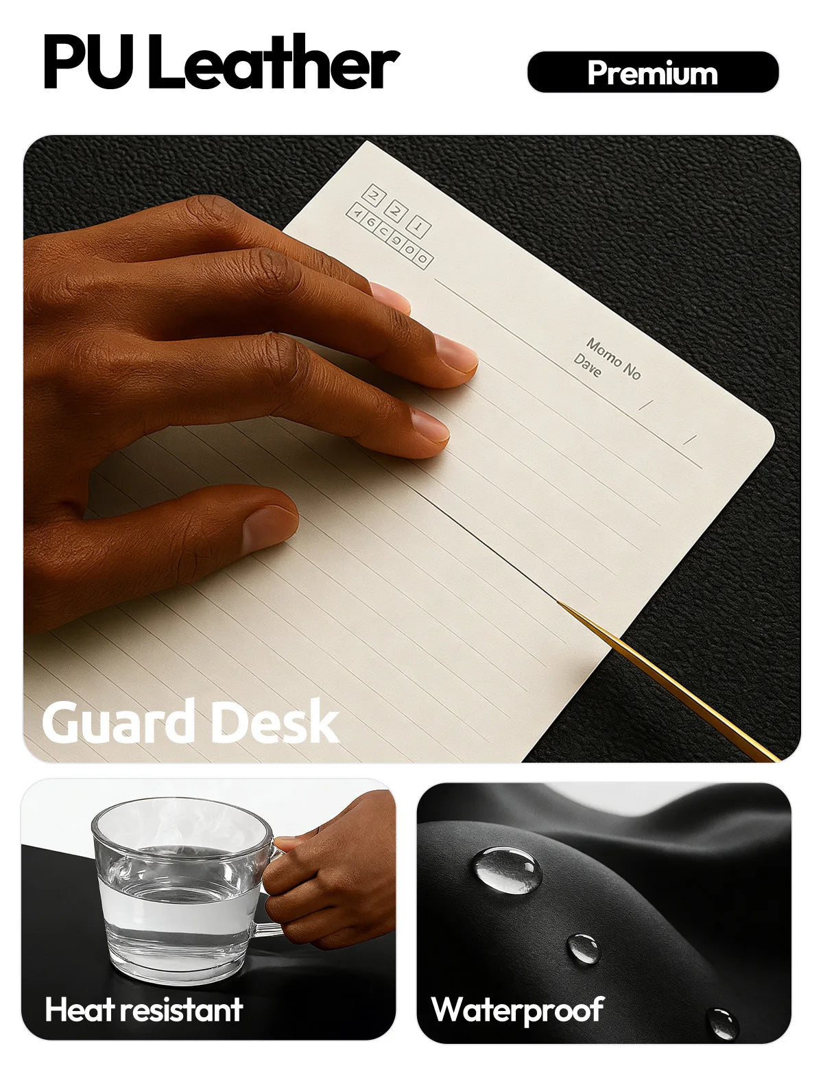 Leather Office Desk Pad Protector, Large Mouse Pad, Non-Slip, PU Leather, Laptop Desk Blotter, Waterproof Writing Pad for Office