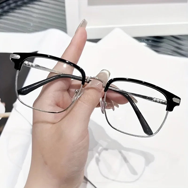 Trendy Square Anti-Blue Light Glasses for Women Half-Rim Design, Perfect for Screen Use While Driving