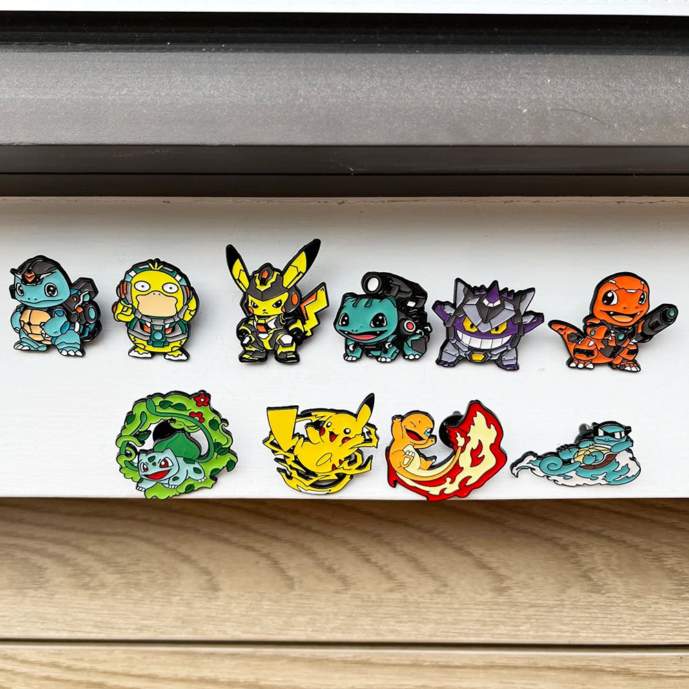 9 Pcs Pokemon Animal Enamel Pin Set Cute Sleep Bulbasaur Pikachu Fashion Embroidery for Backpack Clothing Jewelry Metal Jewelry