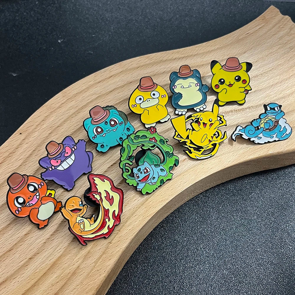 10 Pcs Pikachu Enamel Pin Set Fashion Cartoon Brooch Metal Badge Jewelry for Backpack Accessories Christmas Gift for Friends
