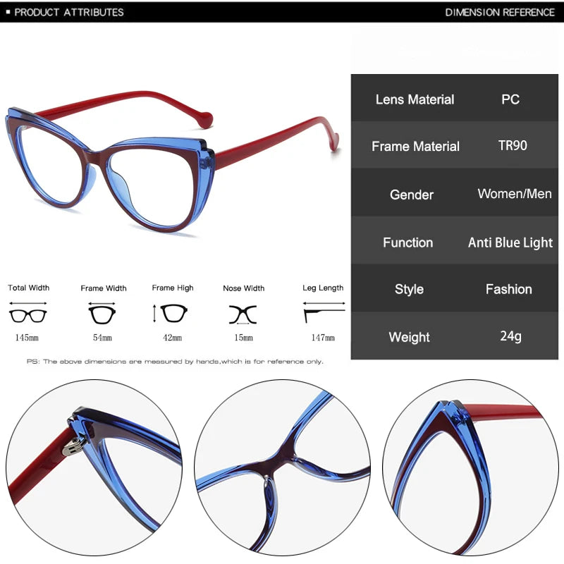 JNPCXI Retro TR90 Double Color Cat Eye Women Glasses Frame Fashion Pink Clear Anti-Blue Light Optical Men Eyewear Frame
