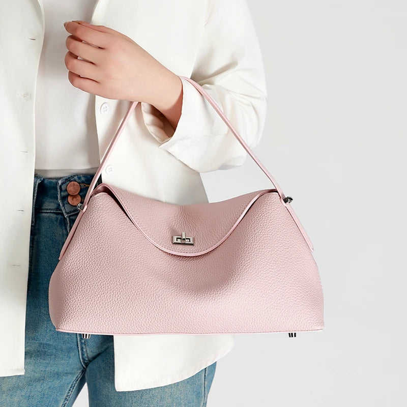Genuine Leather Tote Bag for Women Large Capacity Cowhide Shoulder Bag Patchwork Commute Handbag Luxury Designer Crossbody Bag