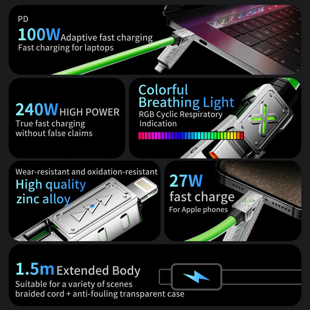 240W 4-in-1 SuperFast Charging Cable USB-C To Type-C Cable Iphone Samsung Xiaomi