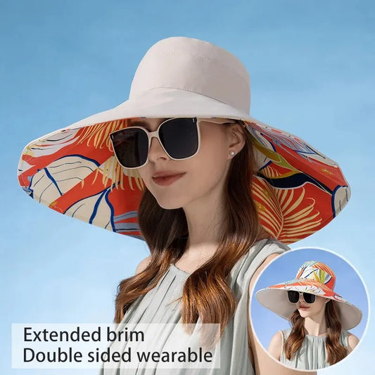 Xinbaoguan 100%polyester8240Cross-border New WOMEN'S Double-sided Enlarged Brim Fisherman Hat Summer Sun Hat Fashionable Sun Hat