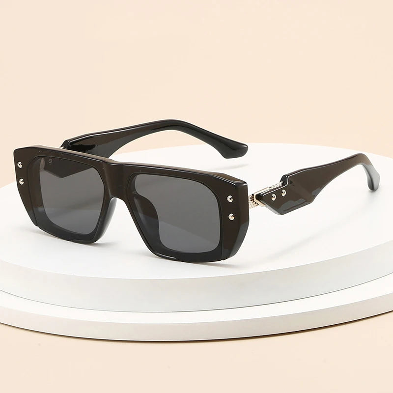 JNPCXI New Square Rivets Sunglasses Women Fashion Gray Stripe Gradient Shades UV400 Men Clear Lens Frame