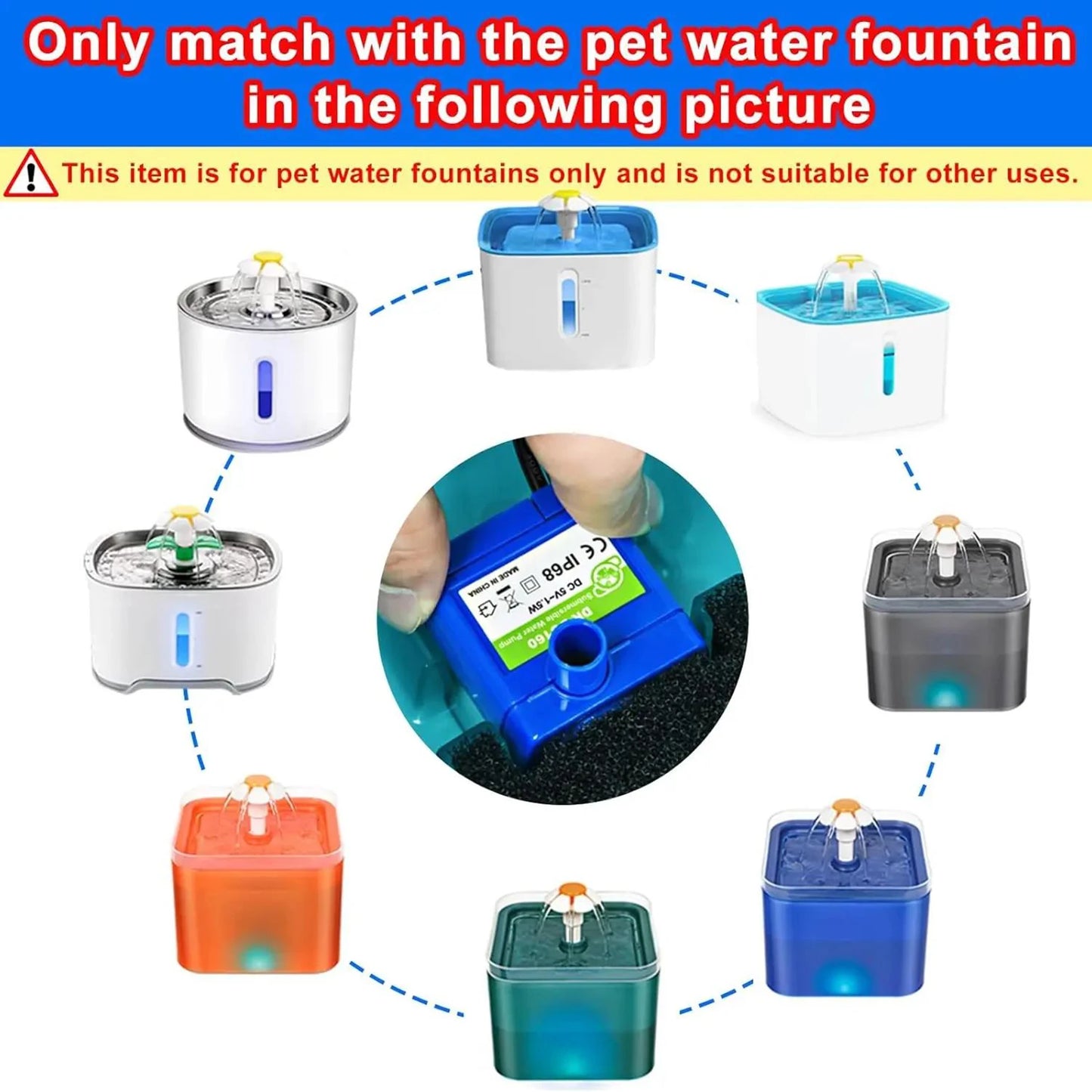 Water Pump Pet Cat Fountain Pump LED Light - Replacement Motor Water Dispenser