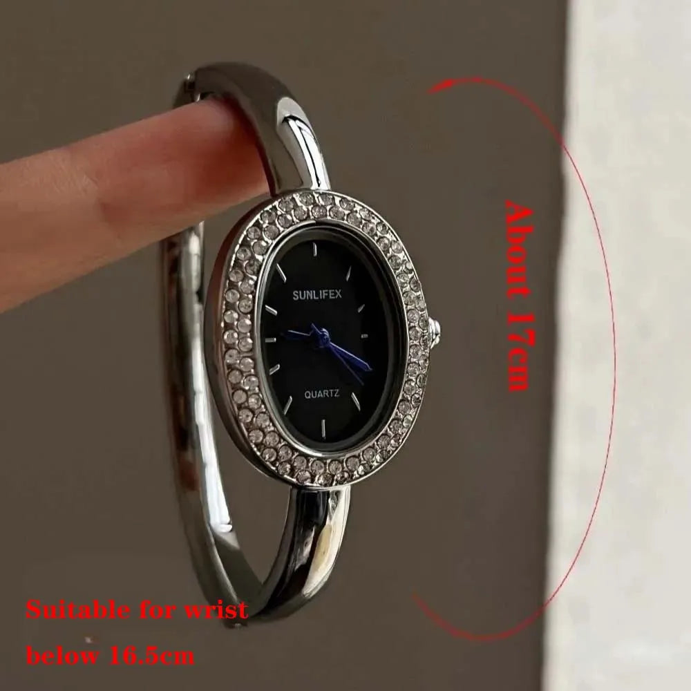Dropshipping Famous Brand Watches Women Diamond Encrusted Oval Dial Quartz Watch Luxury Gifts Bracelet Wristwatch Reloj Mujer