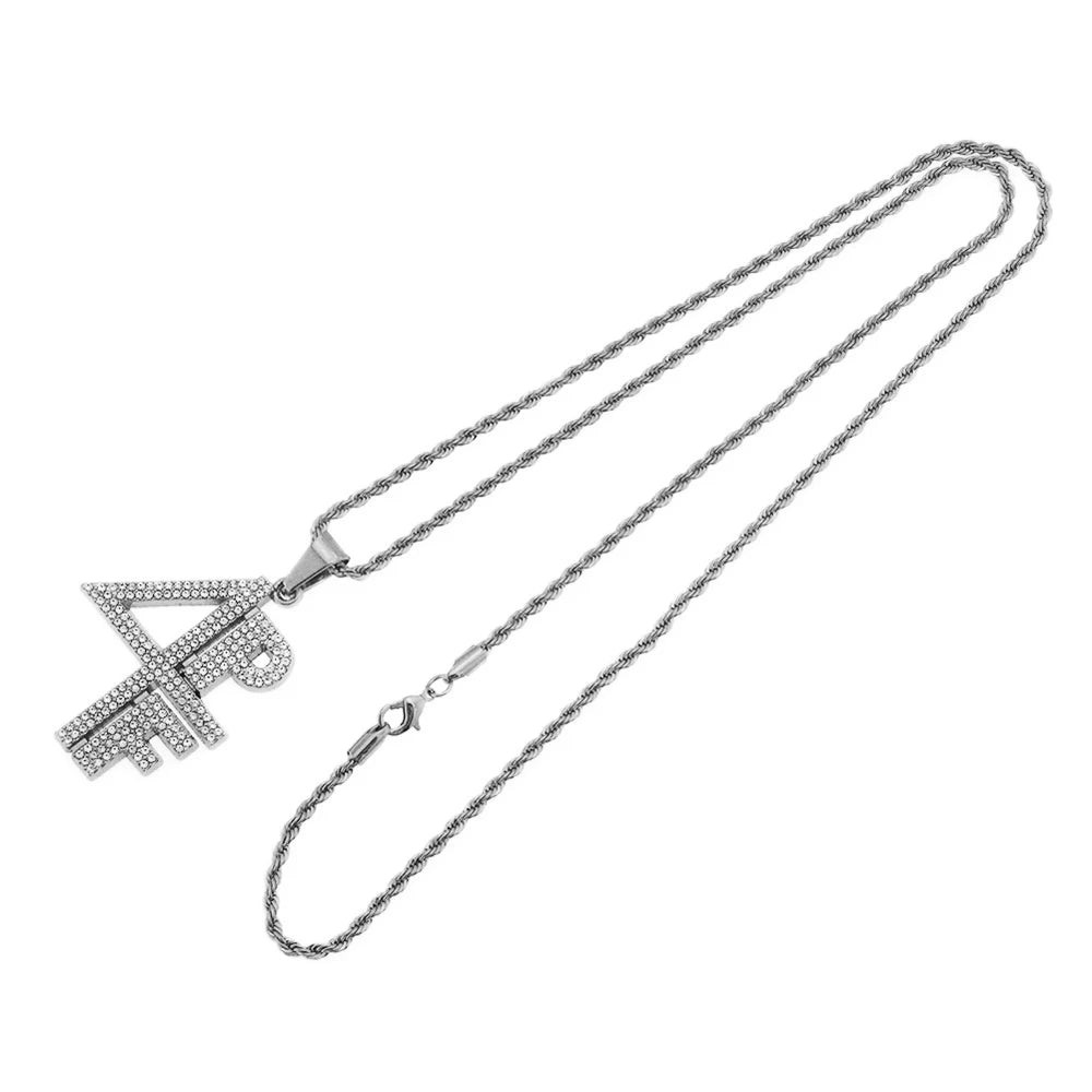 Men Women Hip Hop 4PF Letter Pendant Necklace Shiny Rhinestone Chain Iced out Bling Number Necklaces HipHop Charm Jewelry Gifts