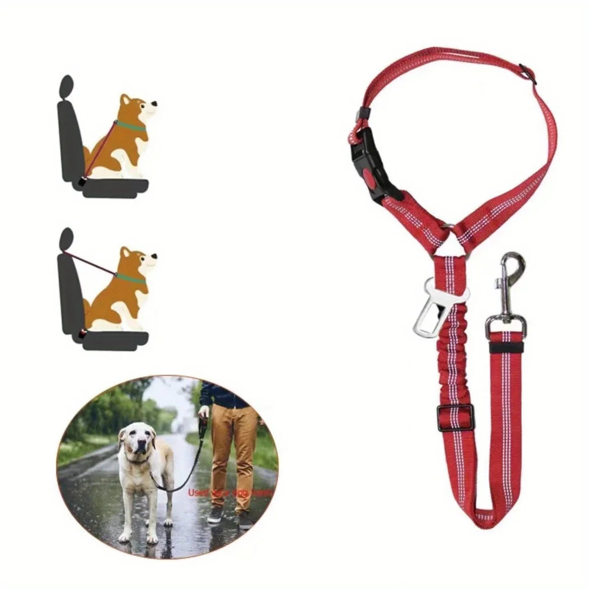 1pc Adjustable 2-in-1 Pet Car Seat Belt & Harness, with Secure Buckle & Elastic Bungee Buffer, Ideal for Safe Travel with Dogs