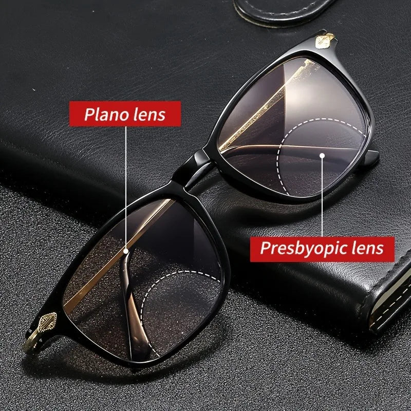 2PCS Retro Bifocal Reading Glasses Unisex Stylish Square Frame Spring Hinge Design 1.0 To 4.0x Magnification Retro Glasses