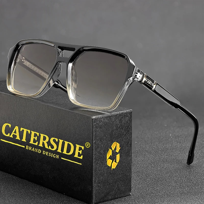 CATERSIDE Retro Punk Sunglasses Men Square Frame Flat Top Double Bridge High Quality Sun Glasses for Women Party Festival Gifts
