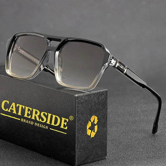 CATERSIDE Retro Punk Sunglasses Men Square Frame Flat Top Double Bridge High Quality Sun Glasses for Women Party Festival Gifts