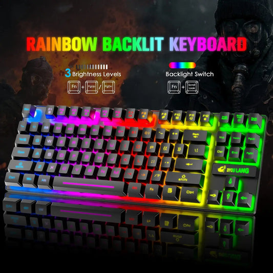 Wireless Gaming Keyboard and Mouse, Rainbow Backlit Rechargeable 3800mAh Battery