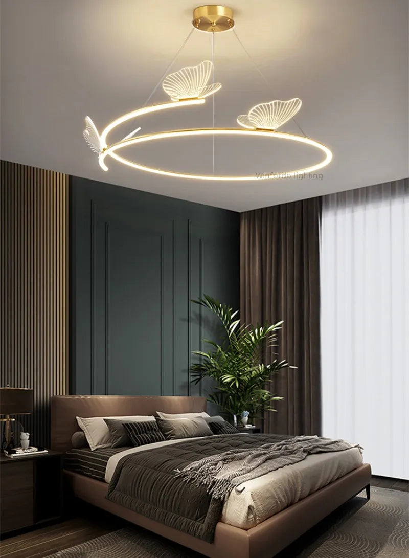 Fashion Simple Modern Living Room Chandelier Butterfly Decor LED Round Lights