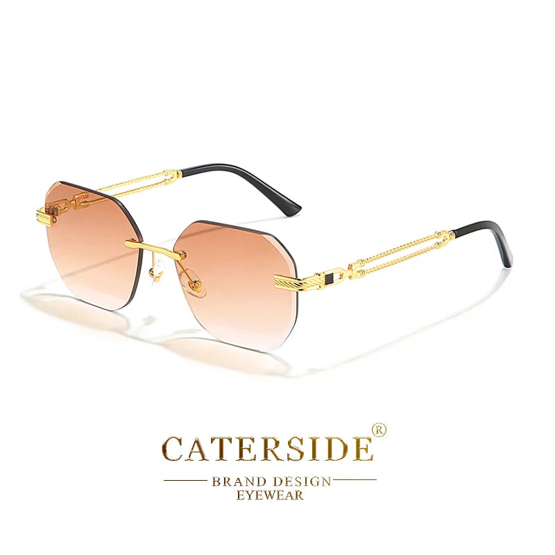 CATERSIDE Pilot Rimless Sunglasses Men Polygonal Metal Frame Women Sun Glasses Beach Shopping Gift Party Eyewear Summer Style