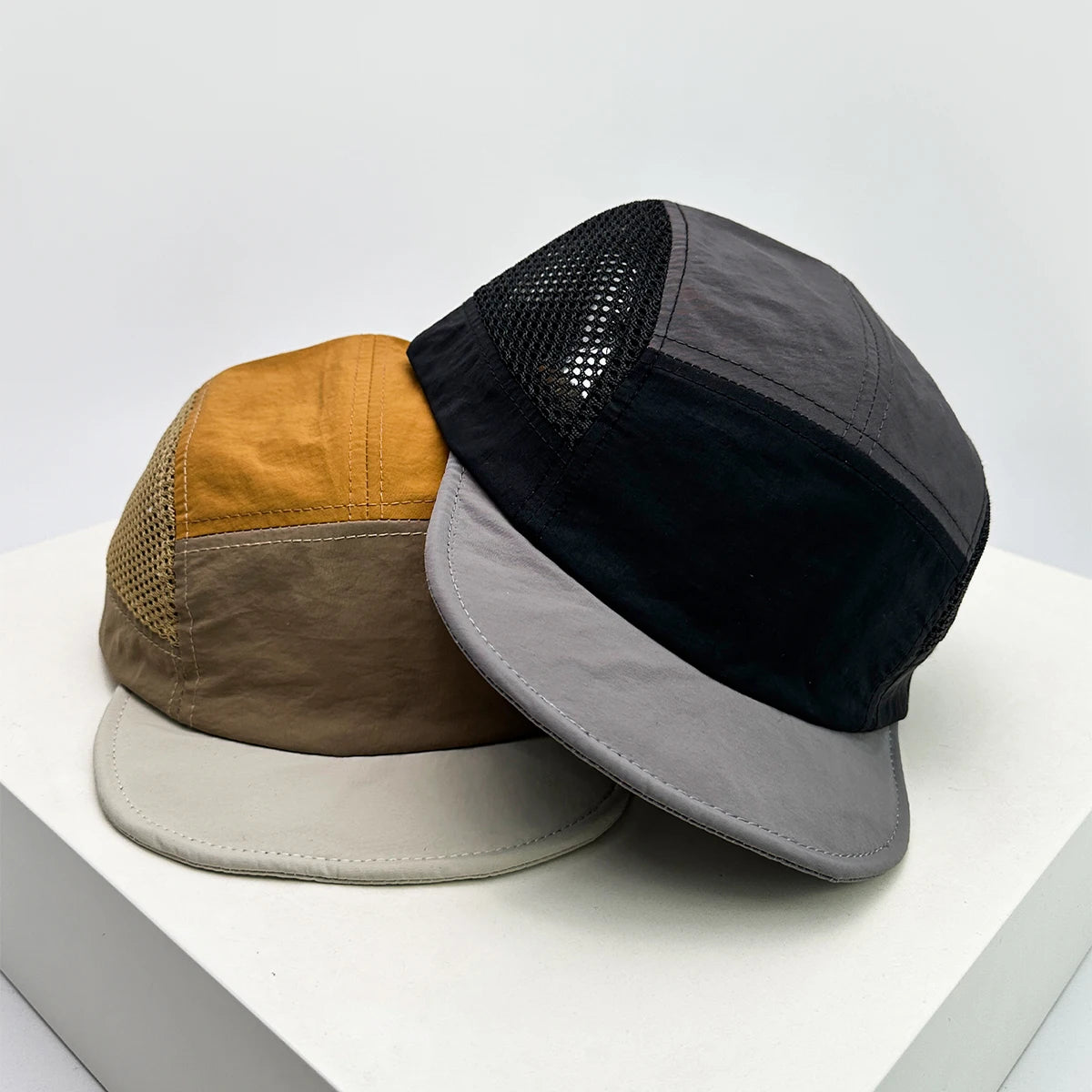 New Unisex Retro Color Block Mesh Baseball Hats Quick Drying Sunshade Outdoor Breathable Peaked Cap Versatile Fashion Short Eave