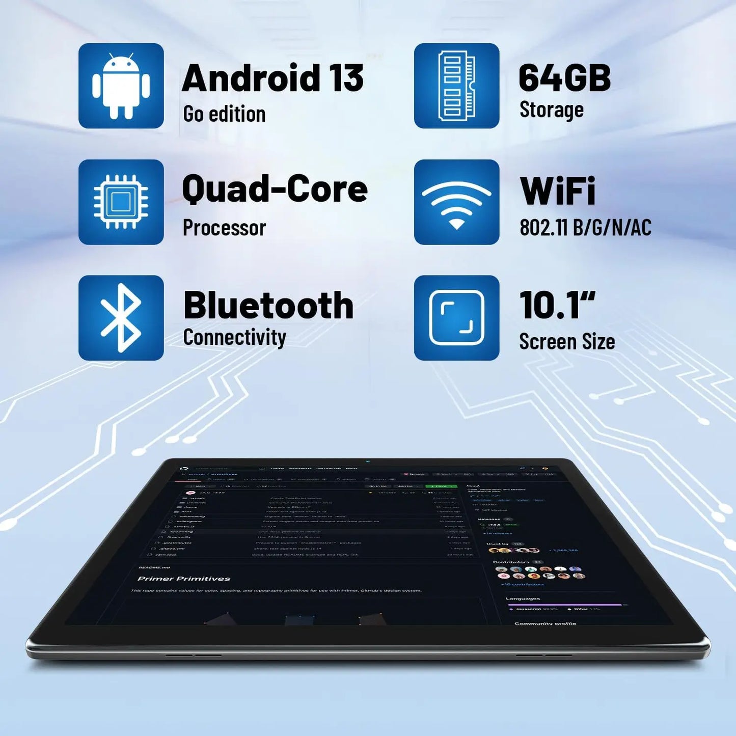 URAO 10" Android Tablet, Quad-Core, 6GB RAM, 64GB ROM, 5MP+8MP Camera, WiFi