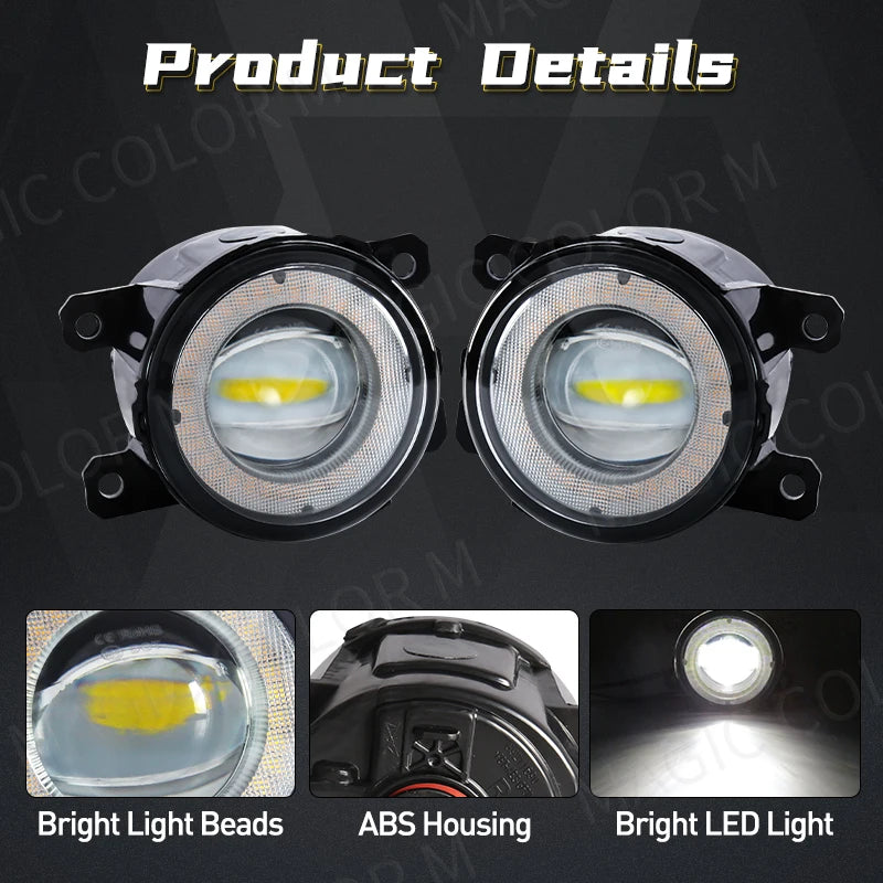 For Ford Focus Fusion Fiesta Ranger C-Max Transit Tourneo EcoSport Edge Angel Eye Fog Light Car DRL Fog Driving Lamp LED Lens