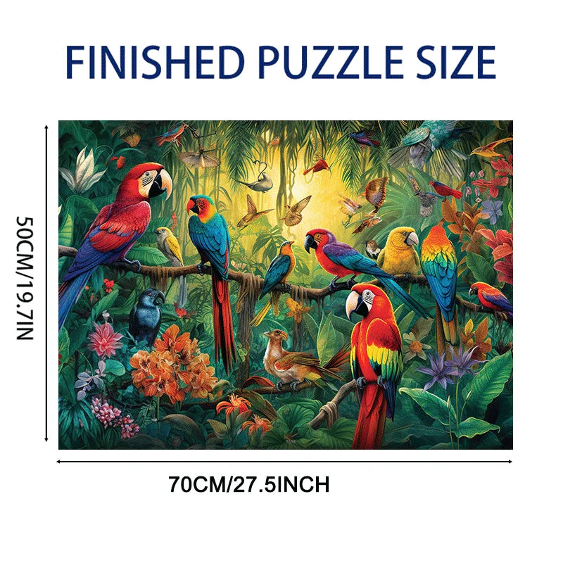 70x50cm (27.5"x19.7") Adult Jigsaw Puzzle - Vibrant Parrot Family Art, 1000-Piece Challenging Puzzle for Adults Lettered Back