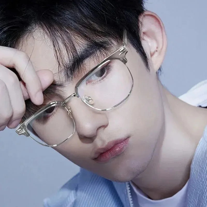 Photochromic Anti-blue Light Glasses Men Fashion Rectangle Semi Rimless Eyewear For Women Office Computer Goggle