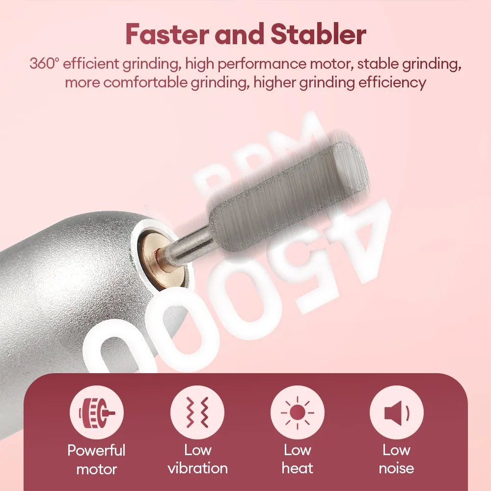 45000RPM Wireless Use Nail Drill Machine 1200mAh Nail Drill Milling Sander Nail Art Manicure Grinder Nail Polisher Cutter Kit