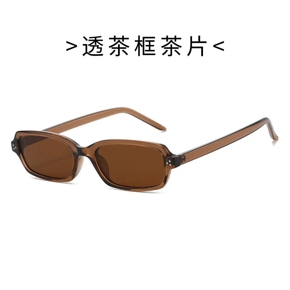 JNPCXI New Ins Popular Small Rectangle Sunglasses Fashion Candy Color Women UV400 Retro Rivets Men Clear Lens Frame