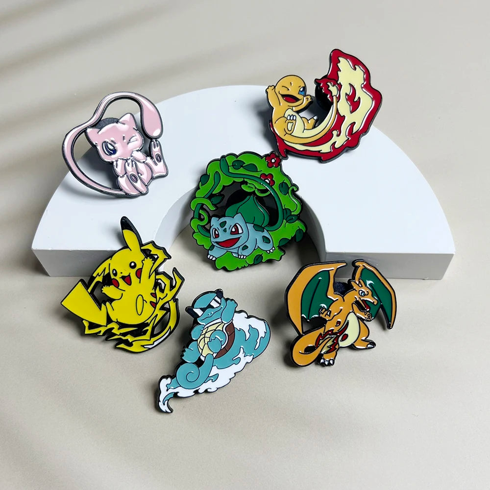6pcs Anime Pins Set Pokemon Enamel Brooch Metal Badge Jewelry for Clothing Backpack Accessories - Squirtle Pikachu Creative Gift