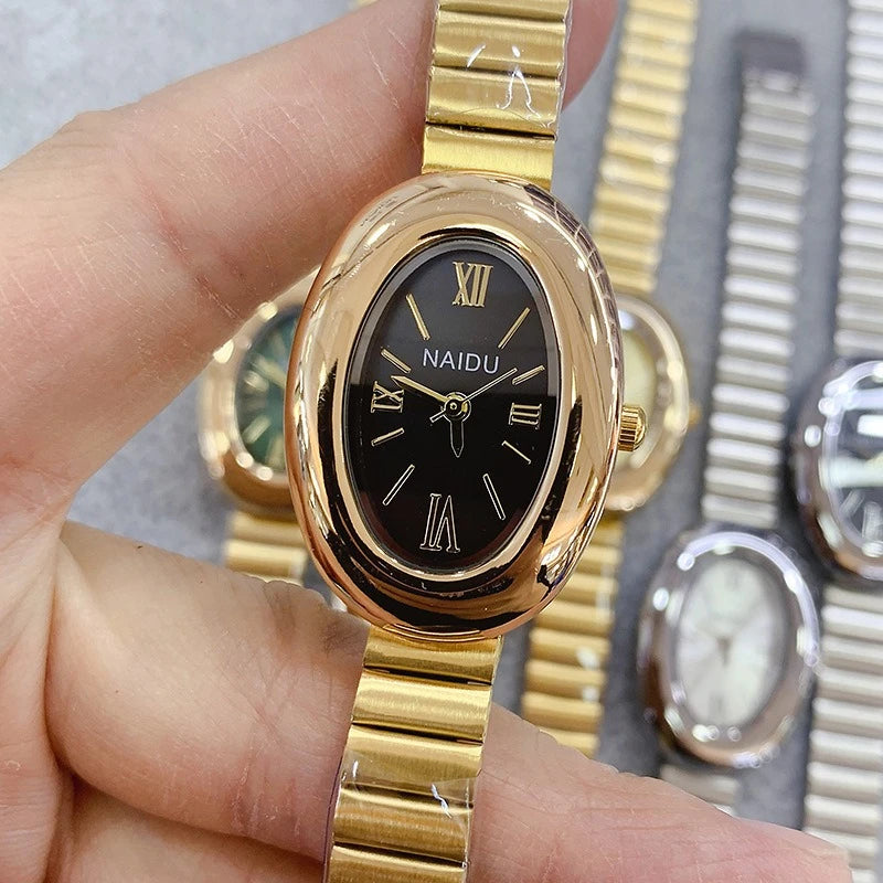Luxury Brand Gold Oval Women Quartz Watch Fashion Casual Steel Band Wristwatch Ladies Watches Montre Femme Gifts Dropshipping