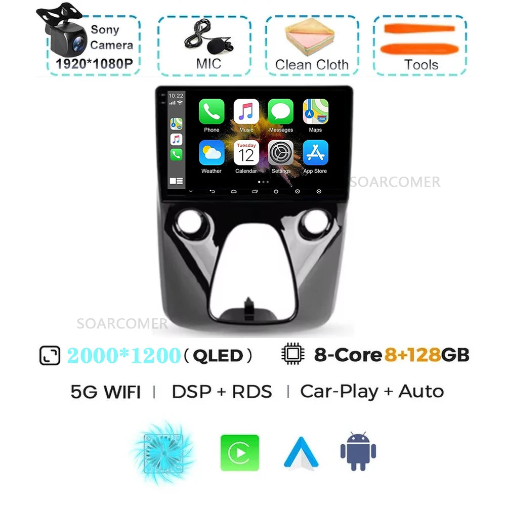 Android 15 For Peugeot 108 Toyota Aygo B40 2013-2021 Citroen C1 2K QLED Android Car Radio Multimedia Video Player GPS 4G stereo