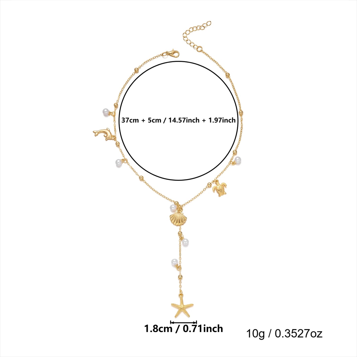 Bohemian Starfish Shell Turtle Pearl Tassel Necklace For Women Summer Beach Multi-element Jewelry