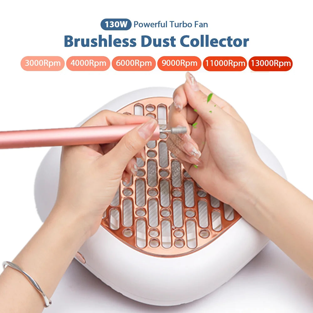 130W Super Suction Brushless Nail Dust Collector Powerful Nail Dust Extractor Nail Art Manicure Fan Vacuum Cleaner With 2 Filter