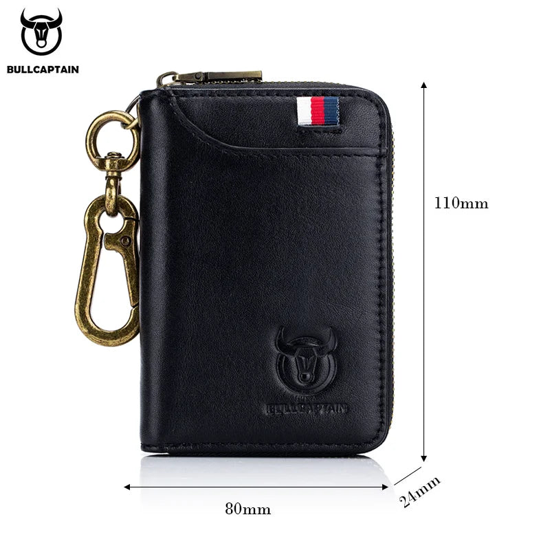 BULLCAPTAIN Leather Men's Key Bag Fashion Storage Bags Car Cover Compact Mini Card Holder Coin Purse Man Butler Keychain