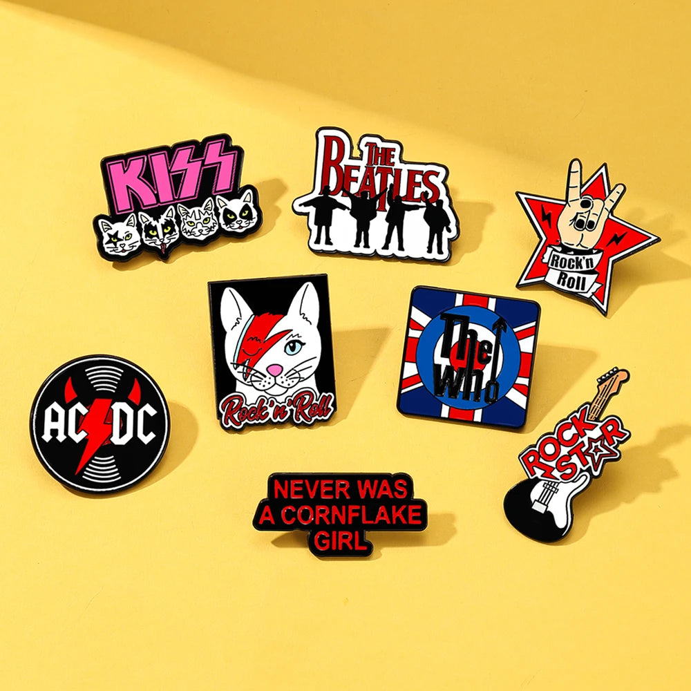 8pcs Cartoon Rock Music Band Enamel Pins Set, Metal Lapel Badges for Backpack Clothes Decoration, Gift for Singer Fans Souvenir