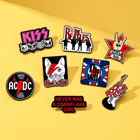 8pcs Cartoon Rock Music Band Enamel Pins Set, Metal Lapel Badges for Backpack Clothes Decoration, Gift for Singer Fans Souvenir