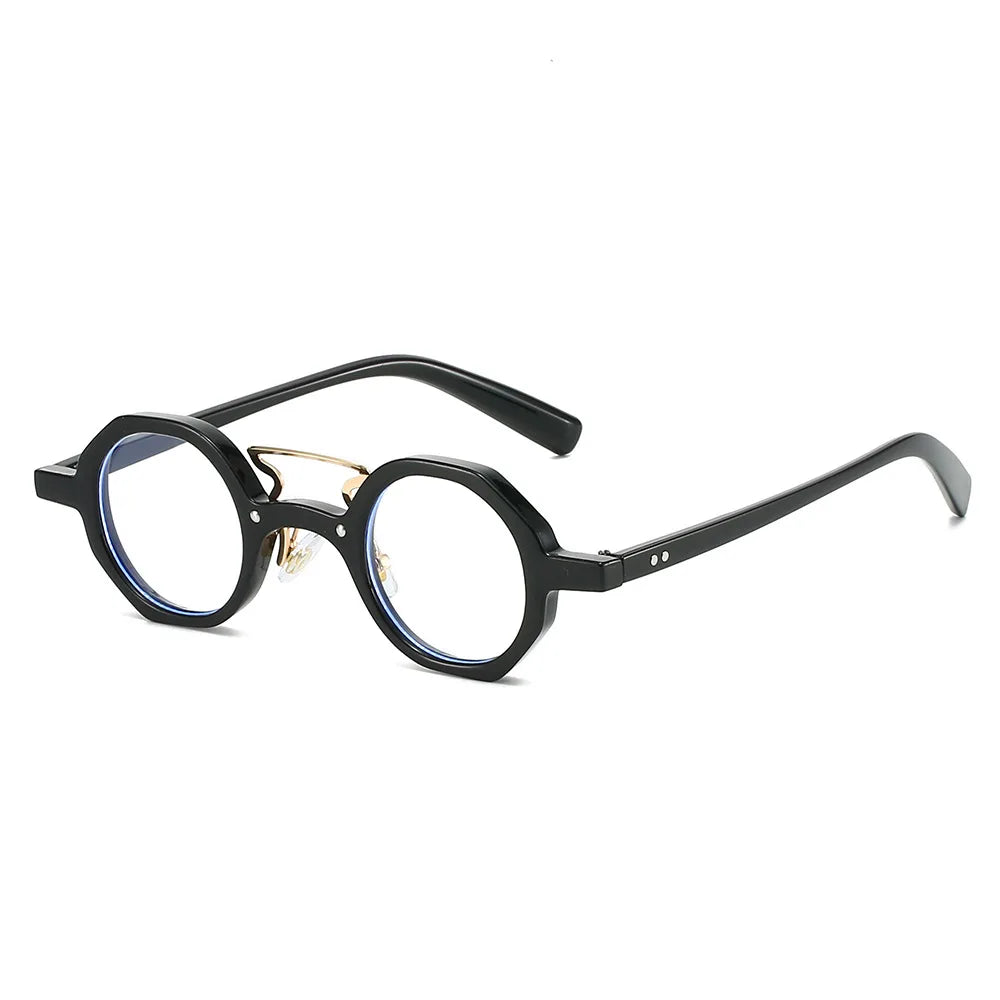 JNPCXI Retro Small Polygon Round Women Sunglasses UV400 Fashion Double Bridges Punk Men Rivets Clear Gradient Sun Glasses Shades