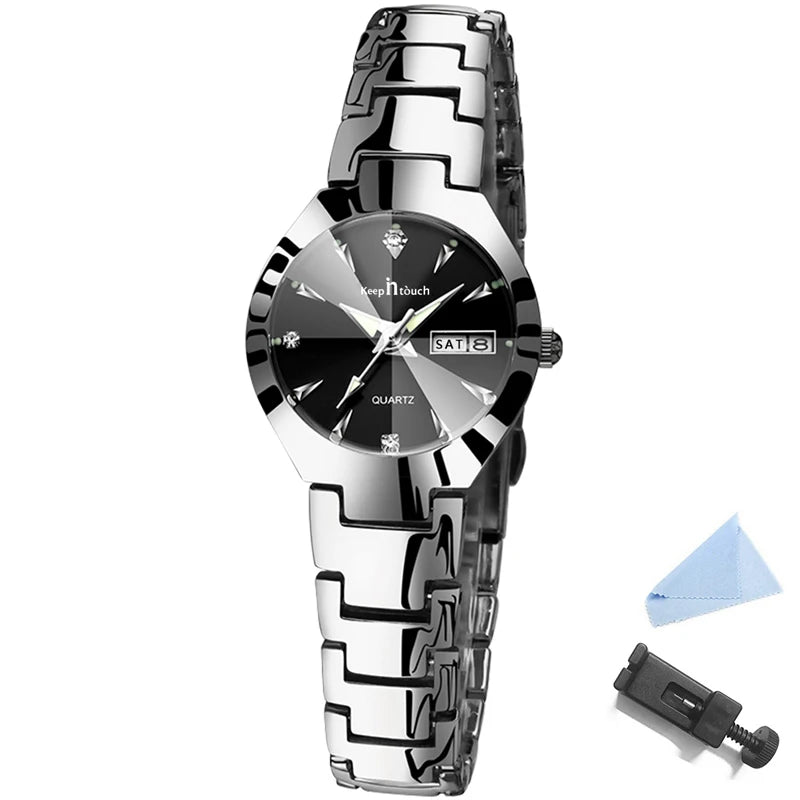 Women's Stainless Steel Watch High-quality Fashion Casual Watches For Women Waterproof Quartz Wristwatch With Calendar Luminous