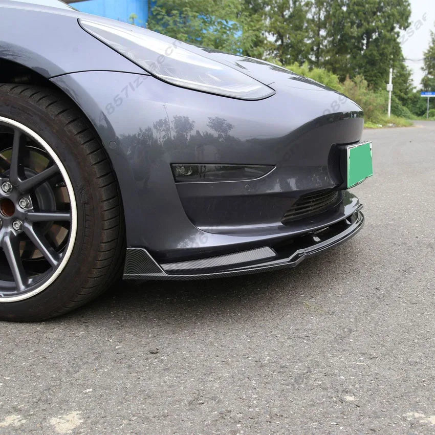 For Tesla Model 3 2017-2020 Front Bumper Lip Splitter Chin Diffuser Body Kit Spoiler Deflector Tuning Accessories Gloss Black