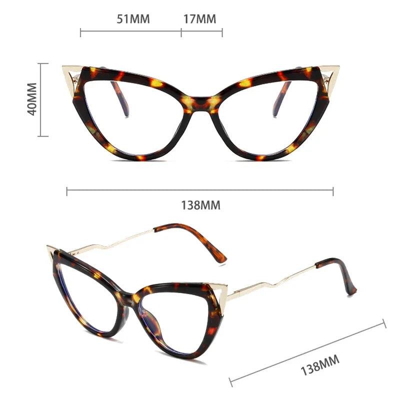 JNPCXI New Fashion Cat Eye Women Glasses Frame Clear Anti Blue Light Optical Leopard Eyewear