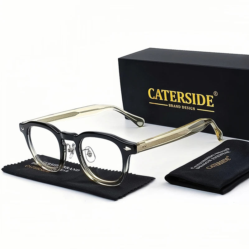 Caterside Retro Oval Eyeglass Transparent Lenses Men High Quality Flat Light  Women Glasses Gift Set Artistic