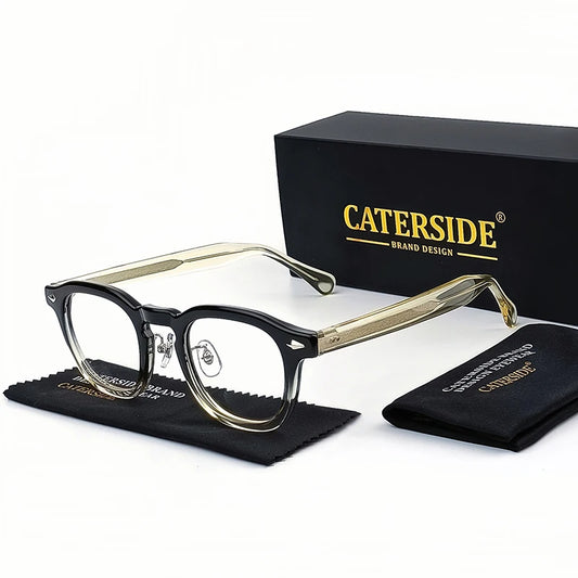 Caterside Retro Oval Eyeglass Transparent Lenses Men High Quality Flat Light  Women Glasses Gift Set Artistic