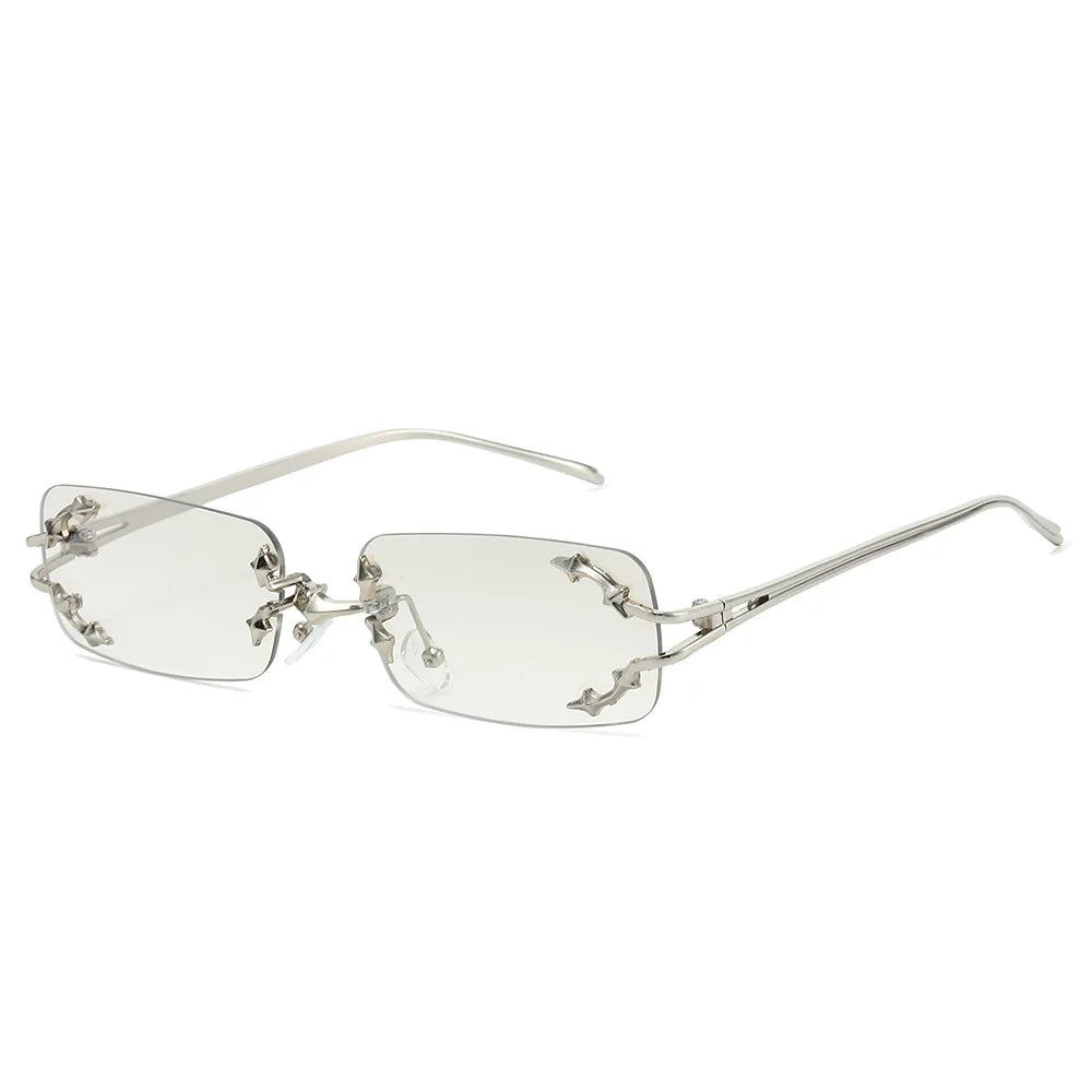 JNPCXI New Y2K Rimless Square Star Sunglasses for Women Fashion Vintage Hip Hop Driving UV400 Eyewear Frame Outdoor Men Punk