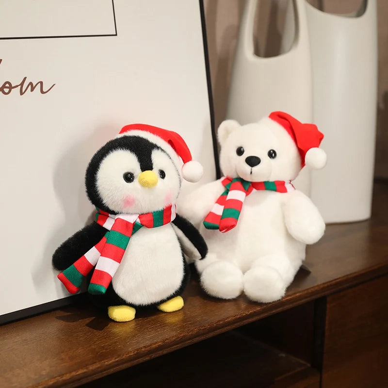 Lovely Cartoon Christmas Scarf Bear Penguin Soft Stuffed Elk Teddy Bear Doll Plush Toy Decoration Girl Boy Kids Christmas Gift