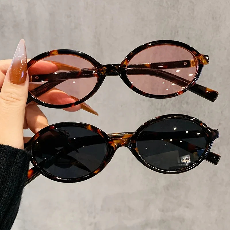 2 Pcs Women Oval Retro Glasses Y2K Leopard Small Frame Glasses New Fashion Simple Vintage Female Girls Eyewear